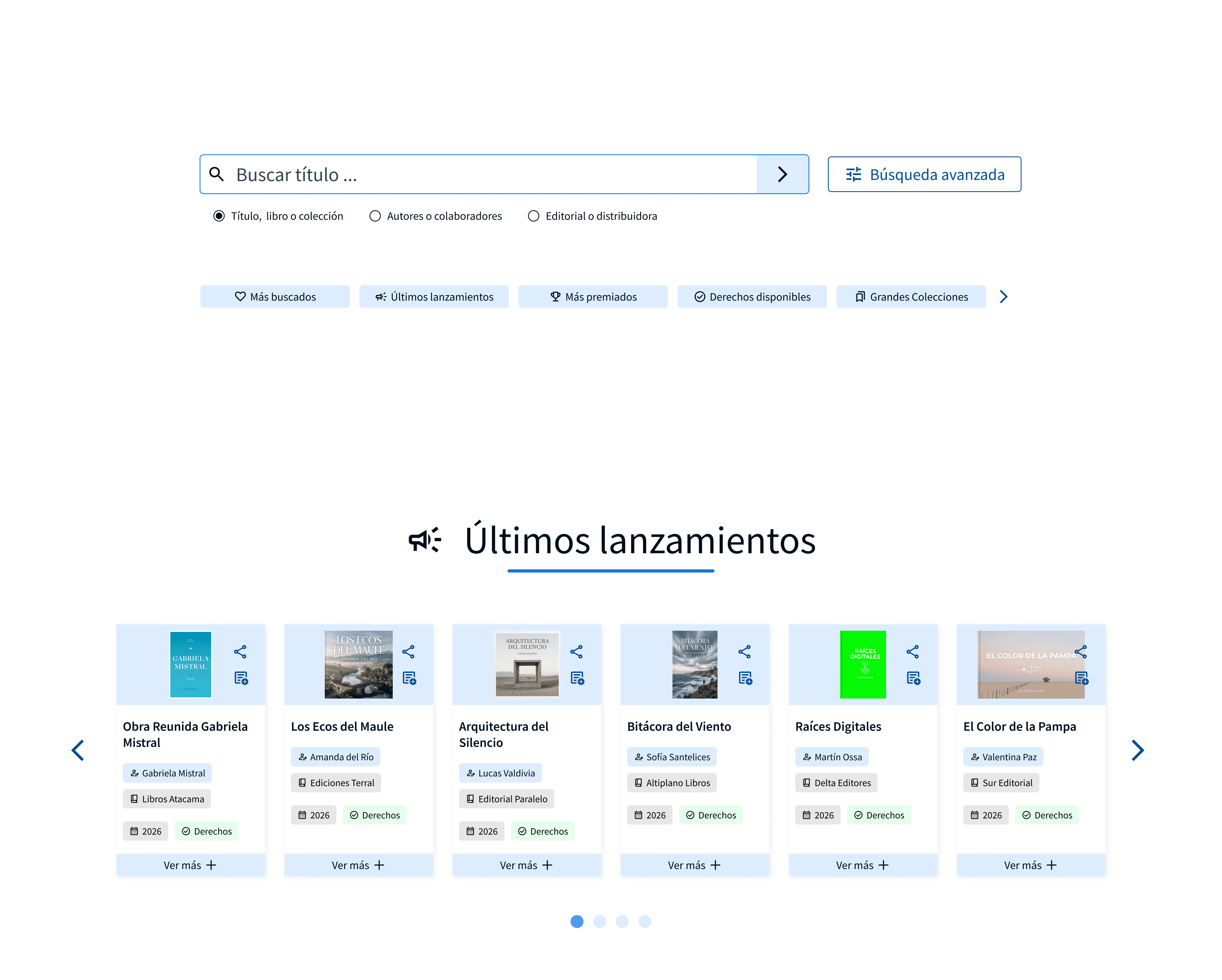 Captura de pantalla del buscador de libros y autores