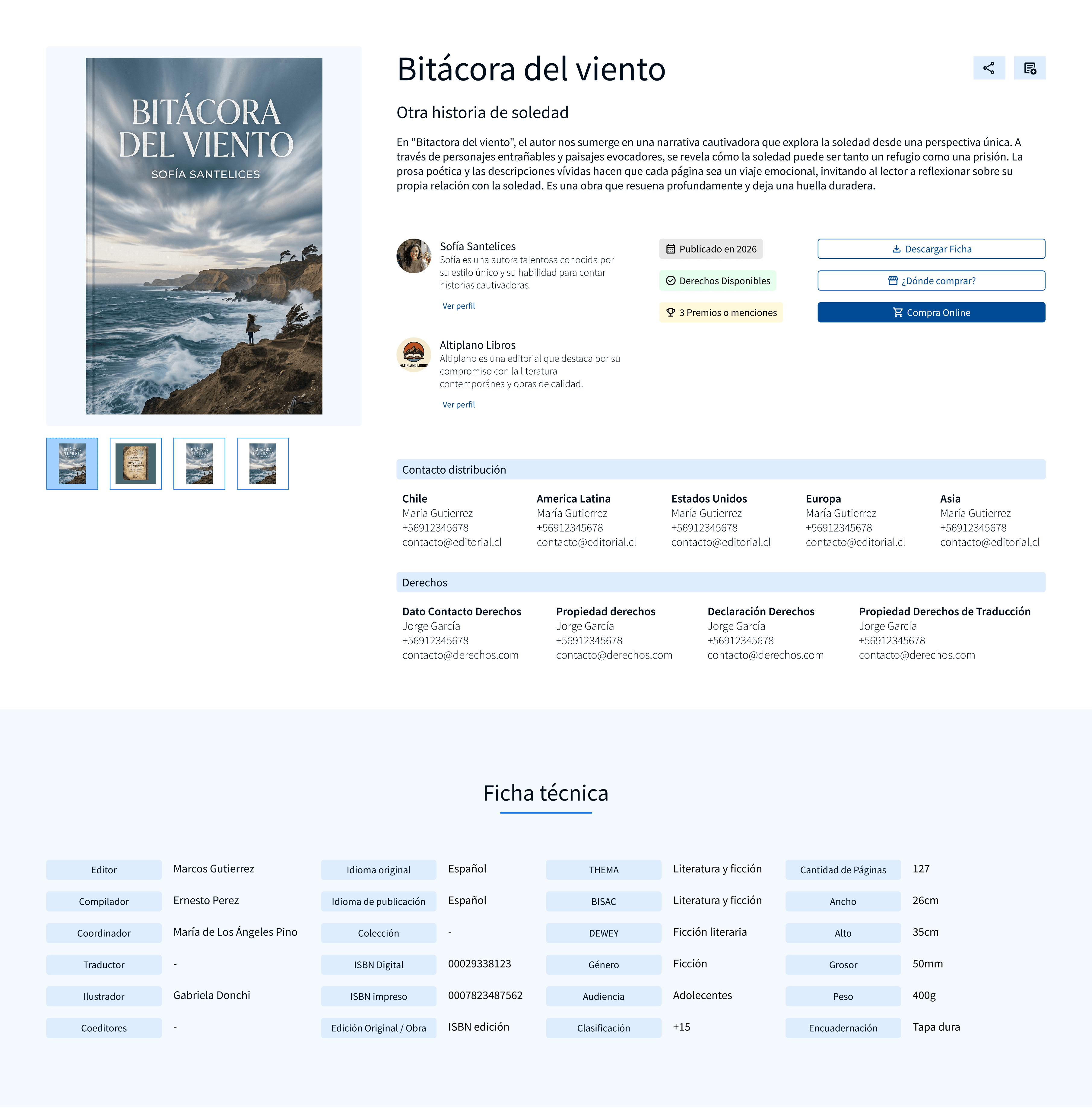 Ficha técnica detallada de una obra editorial